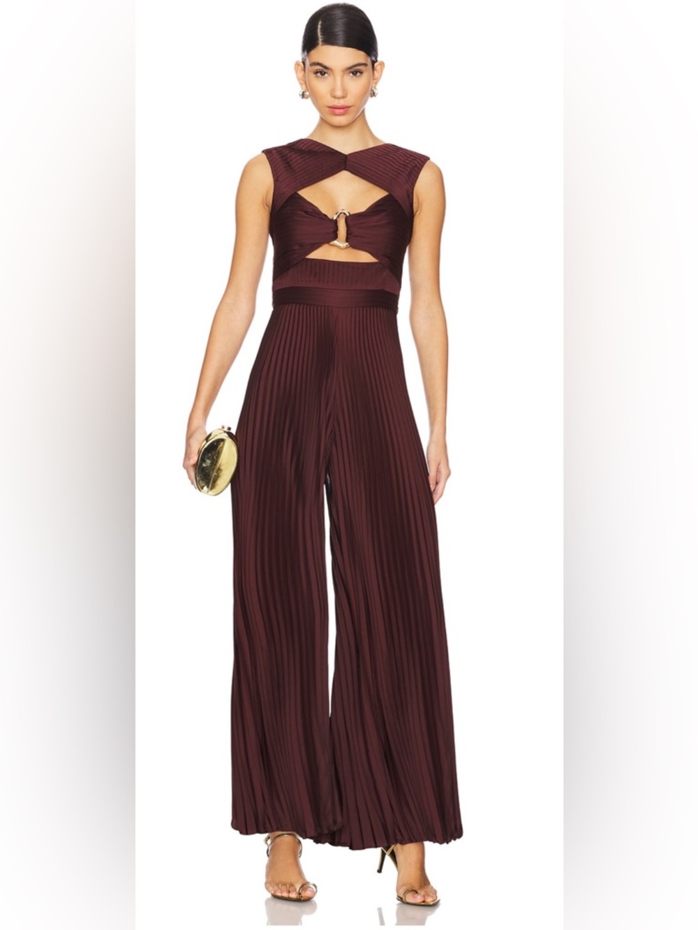 AMUR Rosalynn Pleated Jumpsuit in Smoky Quartz - Picture 2 of 6